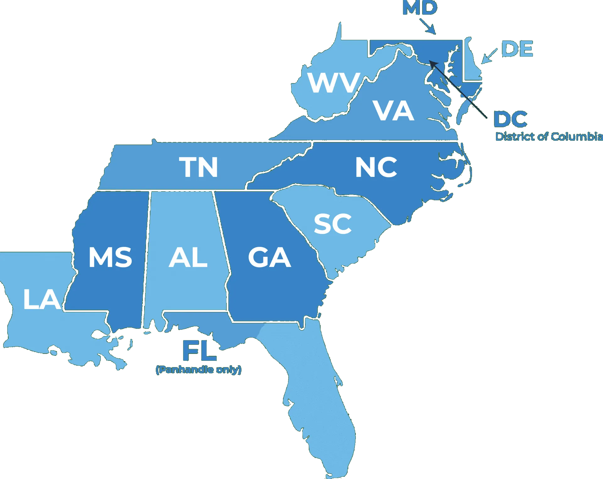 Piper Sales Territory Map — Southeast and Mid-Atlantic United States